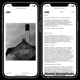 A black-and-white digital screenshot of a minimalist website design for