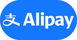 The Alipay logo, which consists of a blue oval background with white text. The text includes a stylized Chinese character 