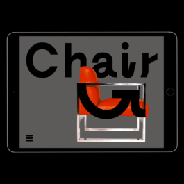 Alt text: Digital tablet displaying a bold graphic design featuring the word 
