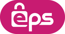 The EPS logo, which has a magenta oval background with white text. The text includes the stylized letters 