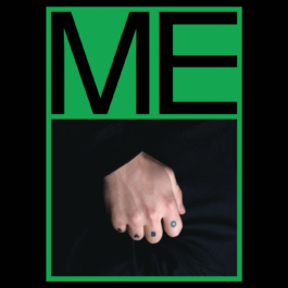 A graphic poster divided into two sections. The top half has a green background with the word 'ME' in large, bold black letters. The bottom half features a photograph of a clenched hand against a dark background. The fingers have tattoos that spell out 'SABO'. The entire image is framed with a green border. Filippos Fragkogiannis
