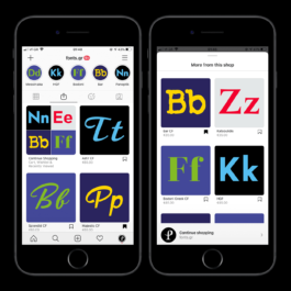 Two smartphones displaying the mobile shopping interface of the 