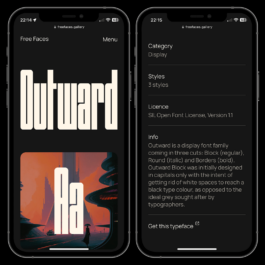 The image shows two smartphone screens displaying a webpage from Free Faces, a website that curates free fonts. The left screen features the font 