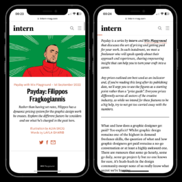 A screenshot of an article from intern-mag.com displayed on two smartphone screens. The left screen shows the article's title: 