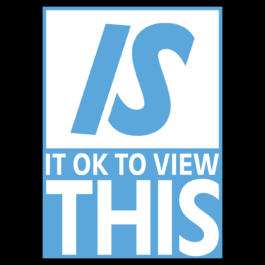 A poster with a minimalist design in blue and white. The top half displays the large, italicized word 