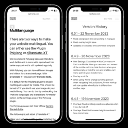 Two smartphones displaying pages from the Lay Theme website. The left screen shows a section titled