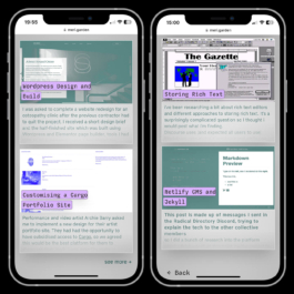 Two smartphone screens display pages from Meri Leeworthy's portfolio website, using the Vercetti Regular and Sligoil fonts. The left screen shows a project list with titles like 