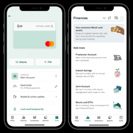 Two smartphone screens displaying the N26 banking app interface. The left screen shows the 