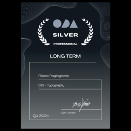 A digital award certificate with a dark background and silver gradient elements. At the top, the text 