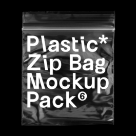 Transparent plastic zip bag mockup with bold white text printed on it reading 
