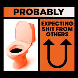A graphic image featuring a toilet on the left and bold text on the right that reads 