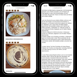 Screenshot of a German recipe website displayed on two smartphones. The left phone shows a recipe for 