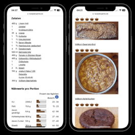The image shows two smartphone screens displaying a recipe website called 